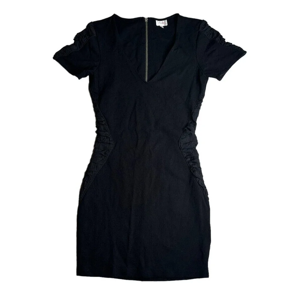 Womens Parker Black Side Ruching V-Neck Bodycon Dress Back Zipper Stretch Size S